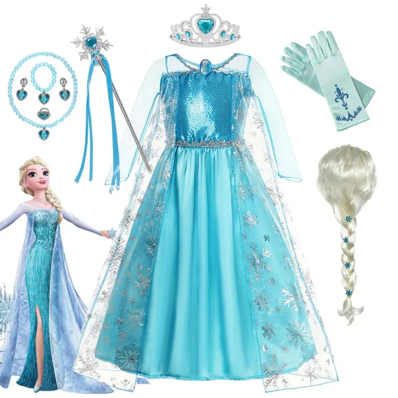 aa Bear House 002 Girls Elsa Princess Dresses Carnival Party Gown Cloak Children Birthday Cosplay Costume Frozen Dress KWAT99★★