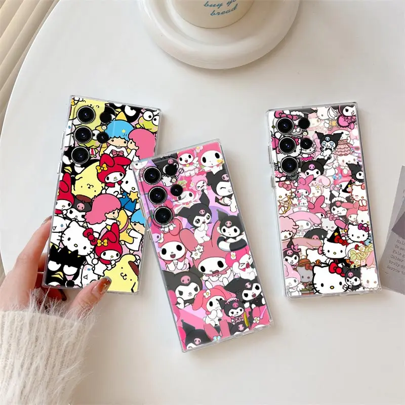 

My Melody Kuromi Hello Kitty Phone Case For Samsung Galaxy S24FE S25 S23 S21 Ultra S20 S24 FE S22 S25Plus A35 A55 5G Clear Cover