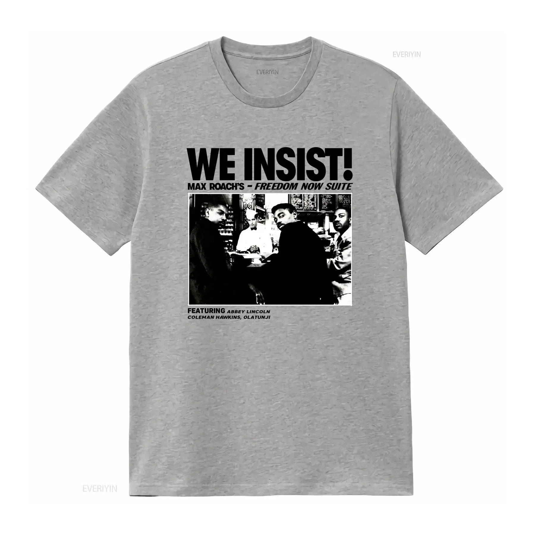 تي شيرت We Insist Album من Max Roach تي شيرت Oscar Brown Freedom Now Suite Abbey Lincoln عتيق مغسول وجيد التهوية ملابس الشارع الممتدة #3