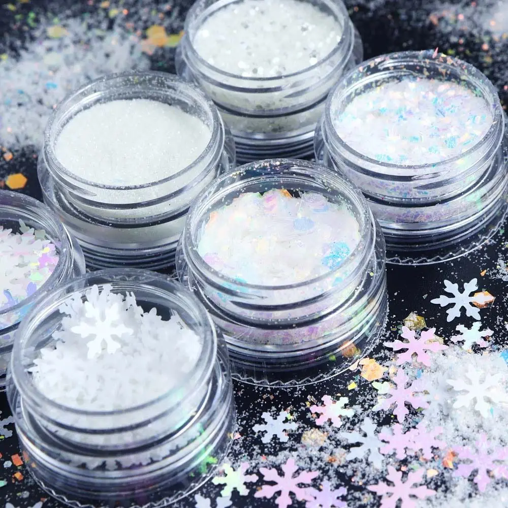 6Pcs/set Nail Pigment Dust Christmas Nail Sequins Manicure Tools Nail Art Decorations Christmas Glitter Flakes