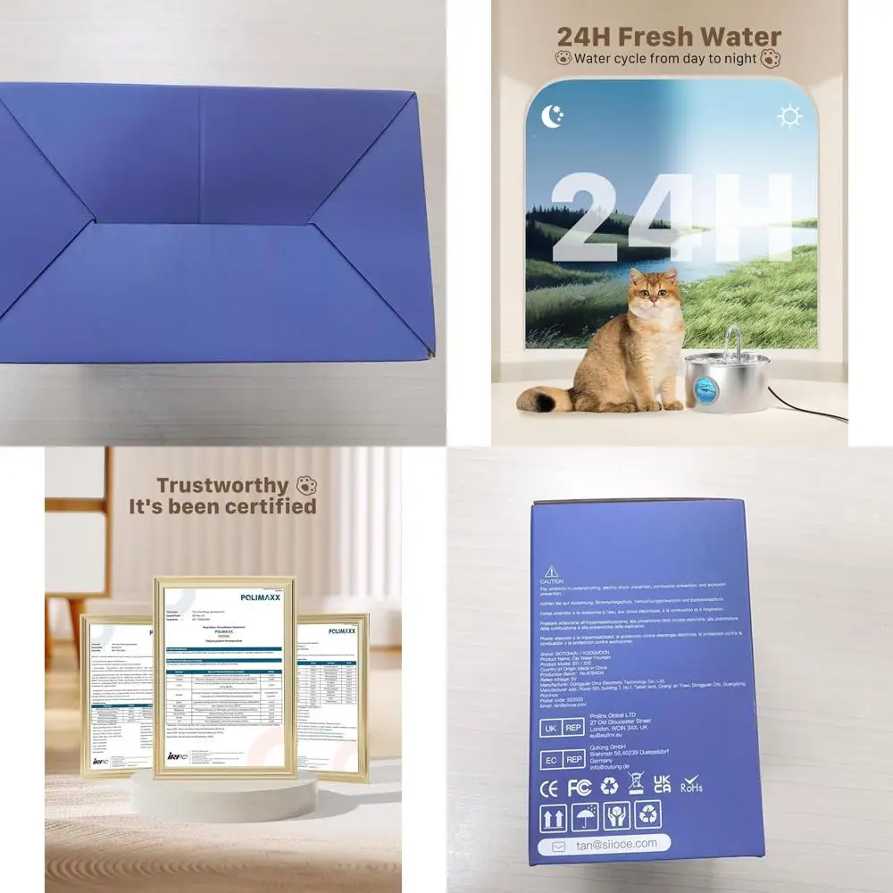 

Cat Water Fountain Stainless Steel: Cat Fountain for Drinking - Pet Water Fountain for Cats Inside - 74oz/2.2L Quiet Cats Water