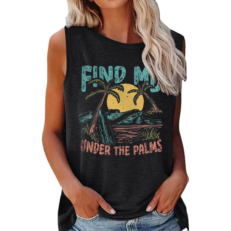 Find Me Under The Palms Graphic Sleeveless Top Harajuku Vintage Clothes for Women Beach Summer Outfit Ladies Tank Top
