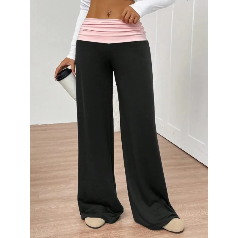 حجم كبير 1XL-5XL المرأة الجديدة منخفضة الخصر بنطال ذو قصة أرجل واسعة عارضة الرياضة السراويل الطويلة