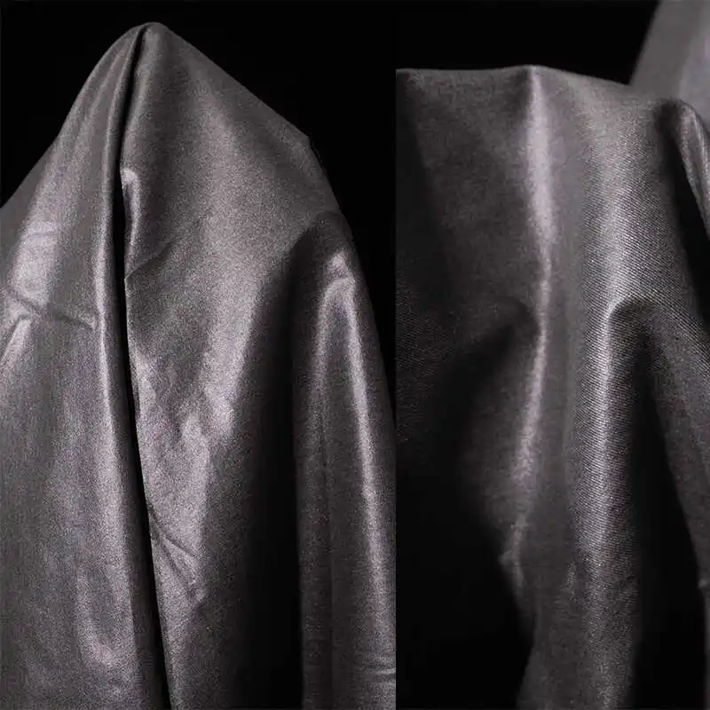 

Black Gray Waxed Shiny Denim Fabric Paris Fashion Show Stiff Creative Coated Designer Textile Trendy Stretch Jeans Material