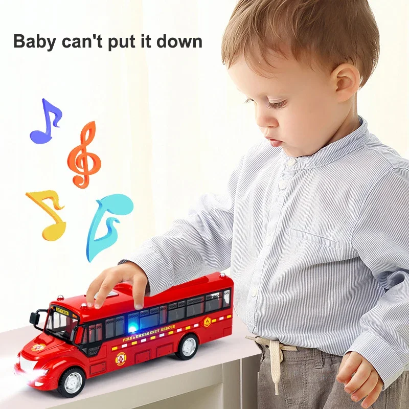 Modell Simulation Sound und Licht Musik Lernspielzeug Bus Auto Kindergeburtstagsgeschenk Dual Inertia Sliding Campus Bus Auto