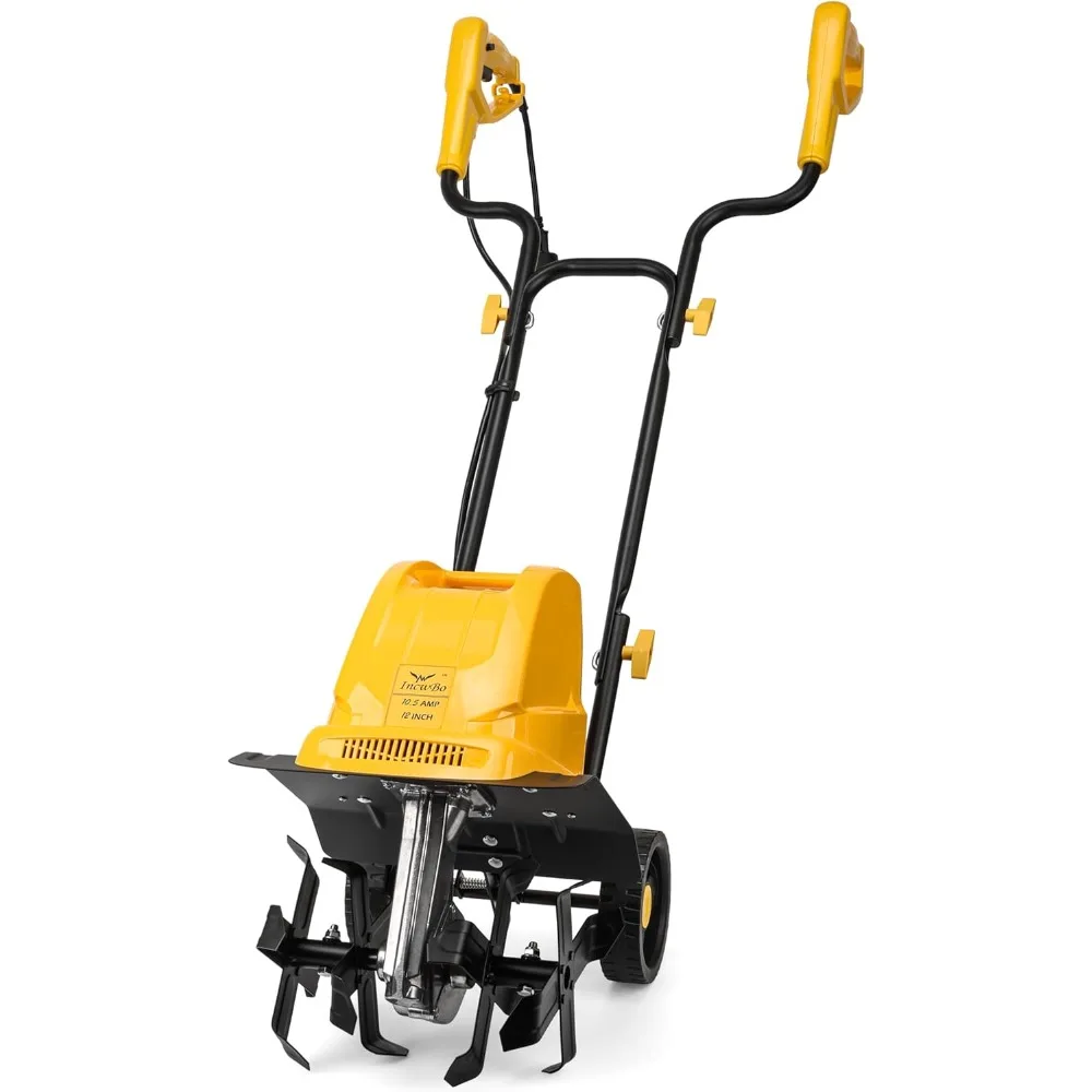 

Garden Rototiller 12-Inch 10.5-Amp Corded Electric Tiller/Cultivator, Adjustable Wheels, 8-Inch Tilling Depth, Powerful and Ligh