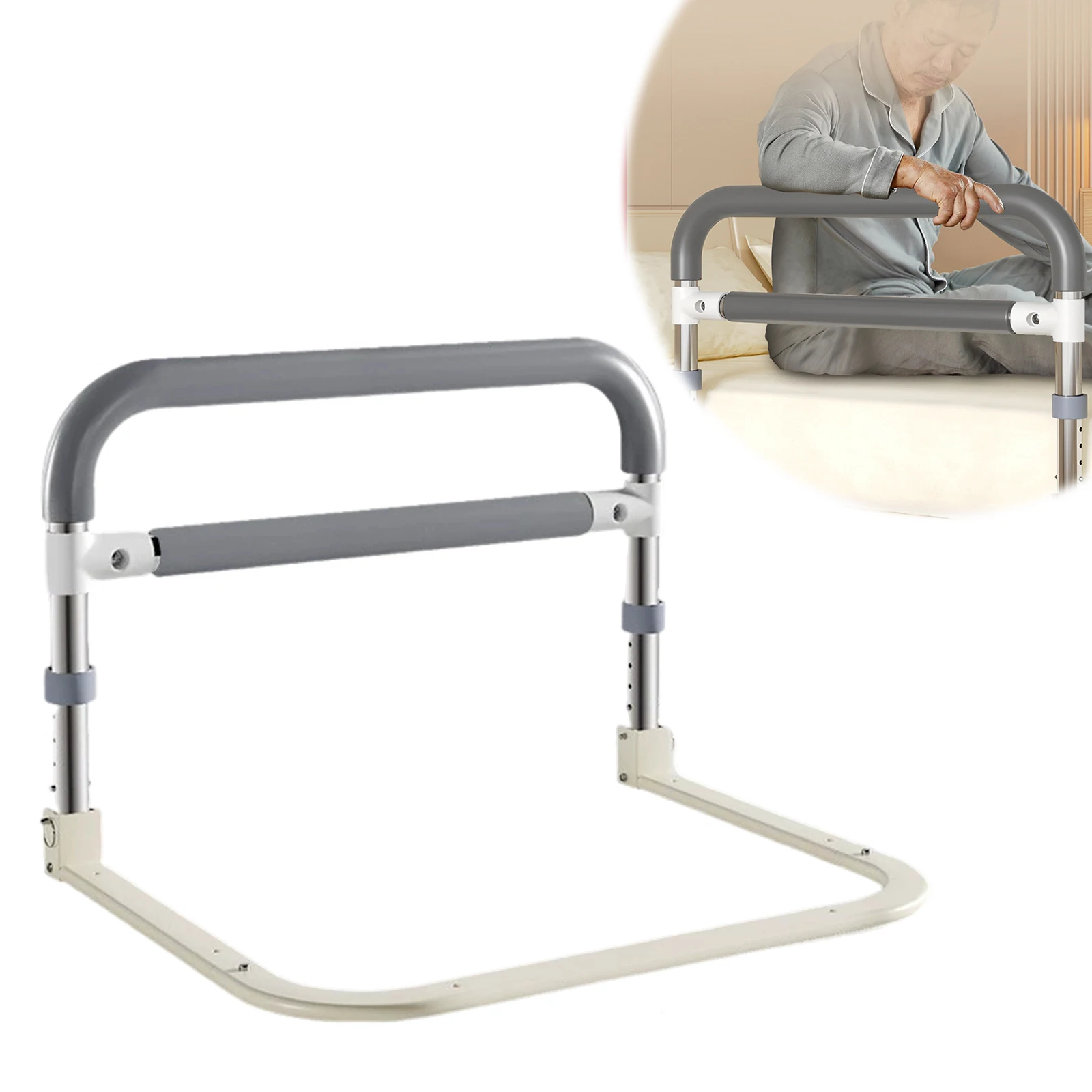 64cm Collapsible Bed Assist Rail for Seniors, 330LB Height‑Adjustable Bedside Safety Handrail, Portable Bed Recovery Aid for Elderly, Pregnant & Disabled Users