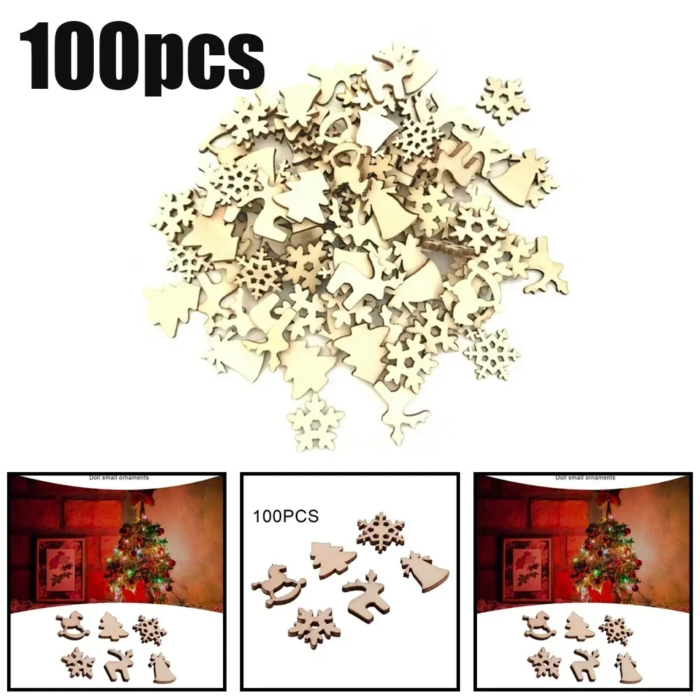 

100pcs Christmas Wooden Tree Ornaments Mini Snowflake Hanging Pendants Decor For Home Cristmas Ornament Xmas Navidad