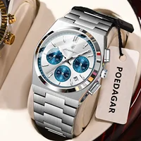 Reloj POEDAGAR de lujo para hombre, cronógrafo con fecha, reloj de pulsera deportivo de acero inoxidable para hombre, relojes de cuarzo luminosos a la moda resistentes al agua para hombre