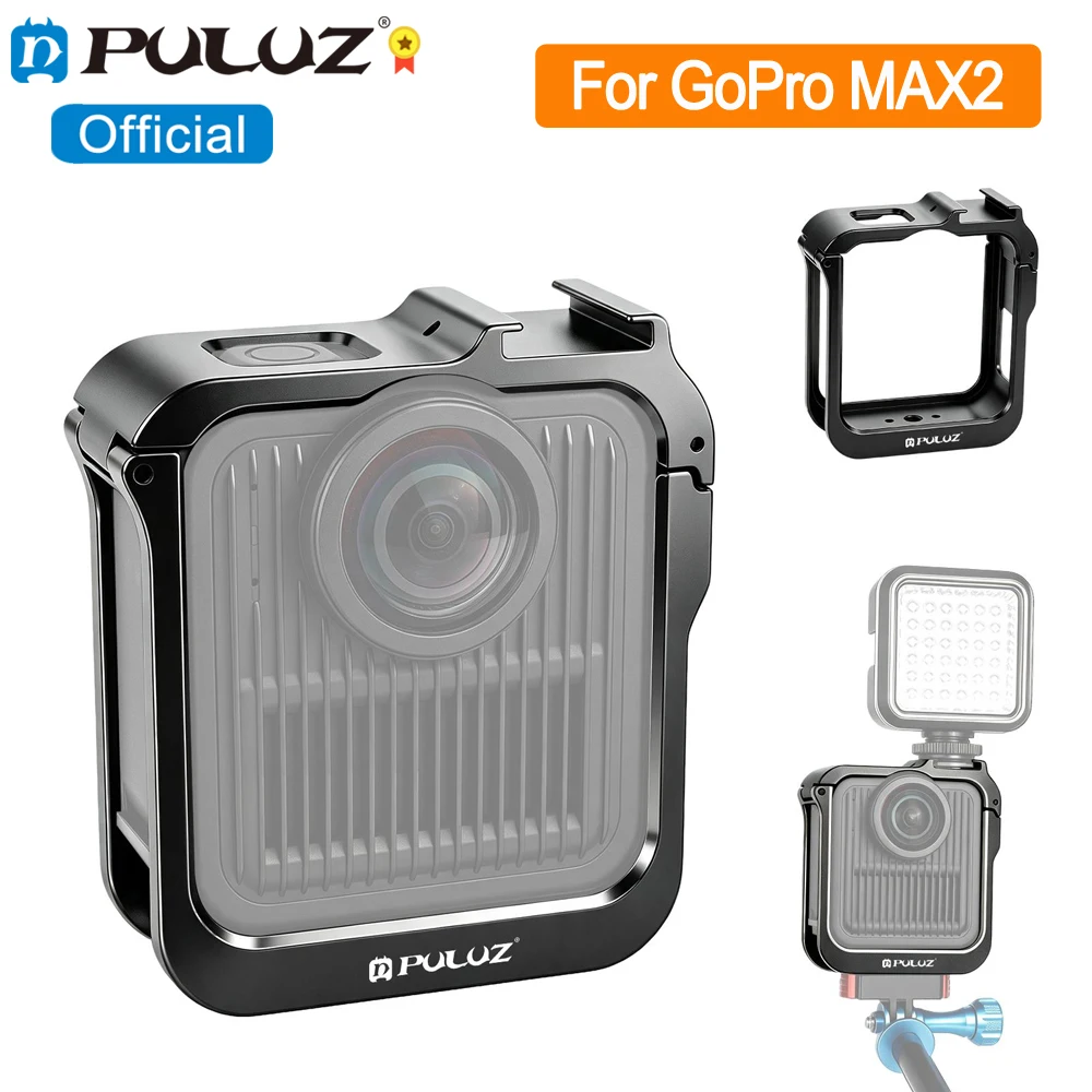 PULUZ Metal Camera Cage For GoPro MAX2 Camera Cold Shoe Mount Aluminum-alloy Expand Frame Tripods Adapter For GoPro Max 2