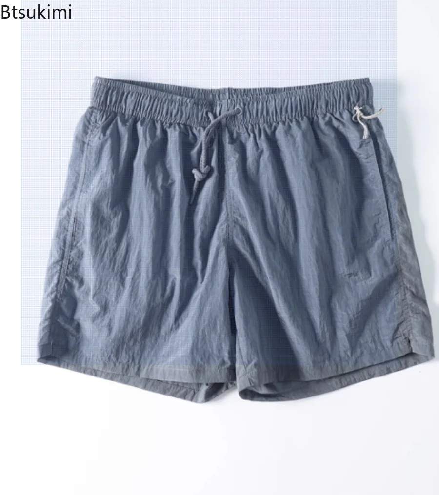New 2025 Summer Men's Shorts Solid Color Anti Exposure Beachwear Sports Fitness Pants Thin Quick Drying Breathable Casual Pants