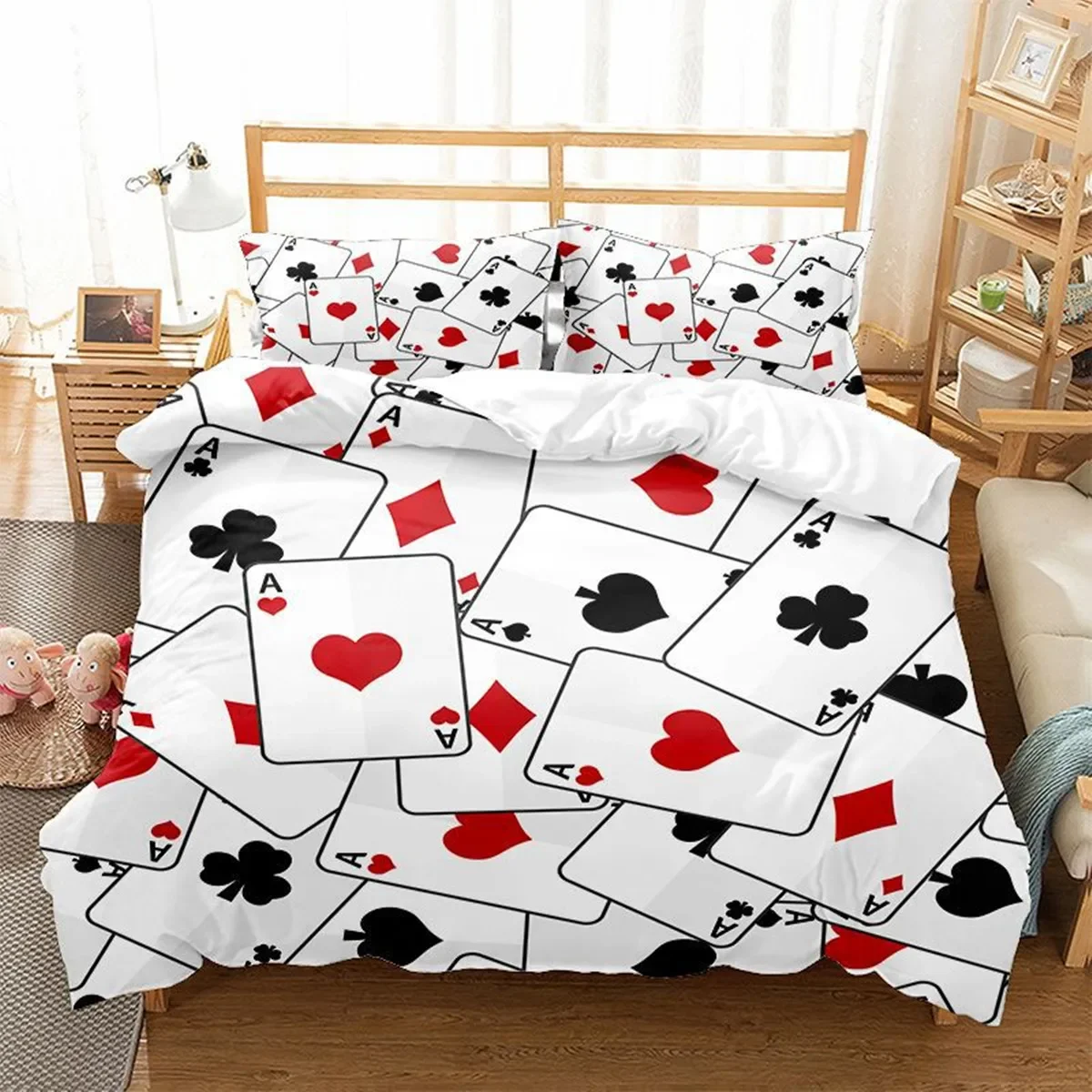 Poker Cards Duvet Cover Player Games Card Table Games Theme for Women Men Teens for Bedroom Decorations Duvet Cover Queen King