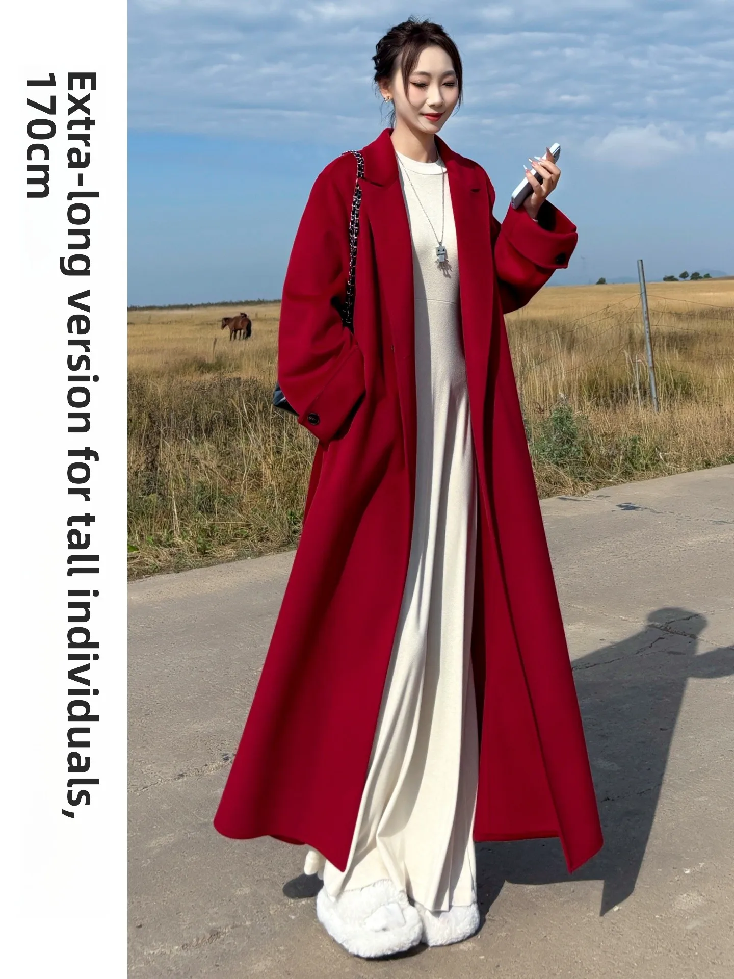 

Красное двустороннее пальто-бомбер, женское свадебное платье, верхняя одежда, осенне-зимний длинный костюм-свеч, китайский бренд K3276