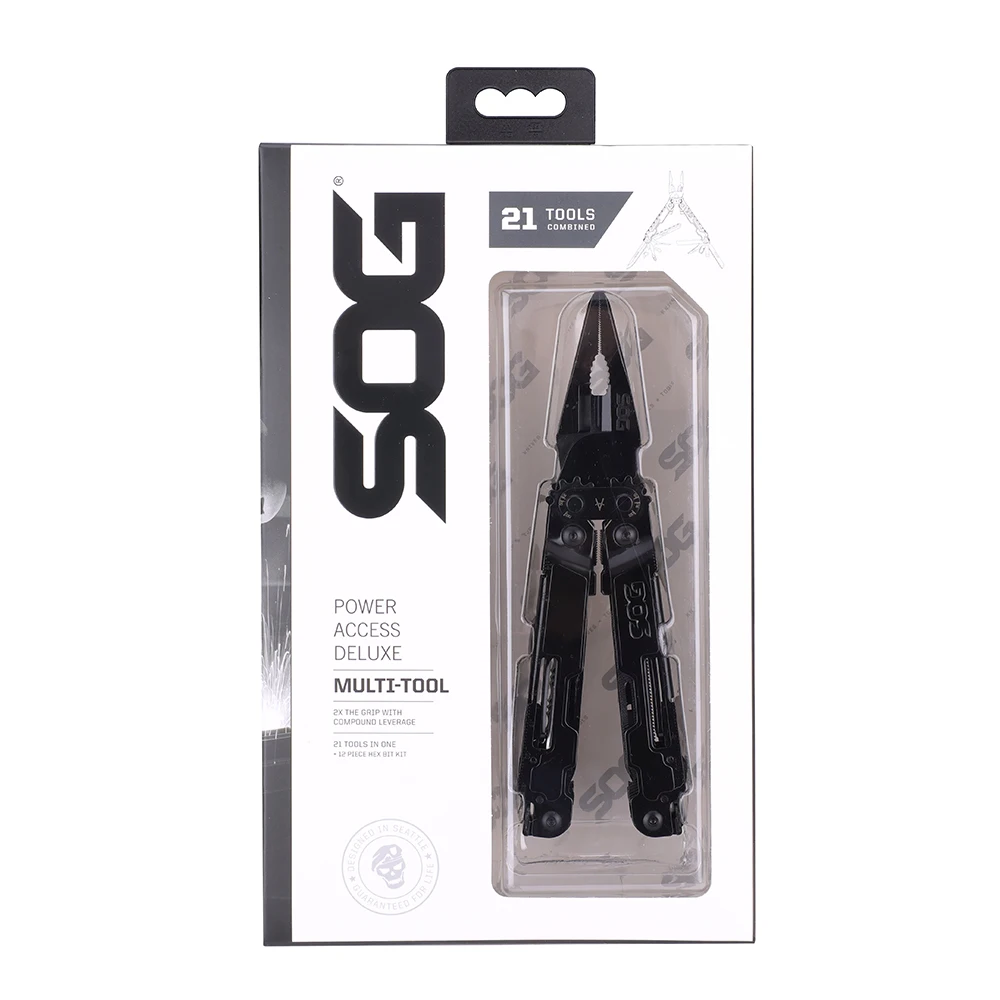 Power Access Herramienta plegable de acero inoxidable negro multifuncional compacta de lujo con cuchillo para EDC al aire libre (PA2002-CP)