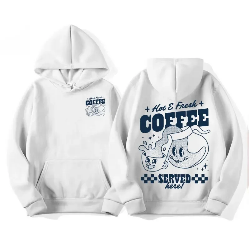 Hot & Fresh Coffee Funny Meme Cute Hoodie Men's Women Fashion Cartoon Y2k Pullovers Hoodies Casual Fleece Sweatshirts Streetwear