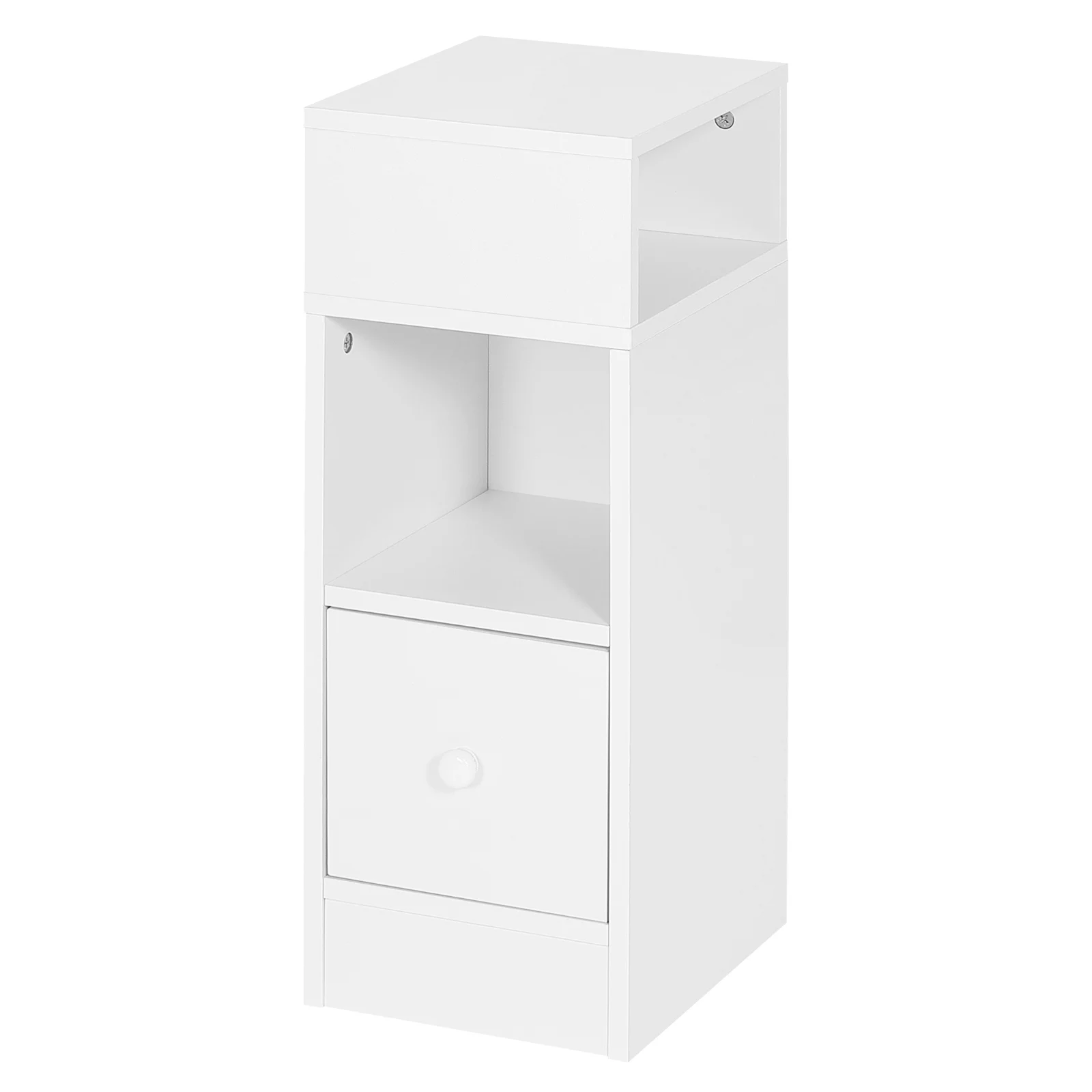 EUGAD - Mesa de Noche Estrecha con 2 Estantes Abiertos y 1 Cajón, Mueble de Almacenamiento Pequeño y Delgado de 25x66x30cm, Ahorra Espacio para el Dormitorio