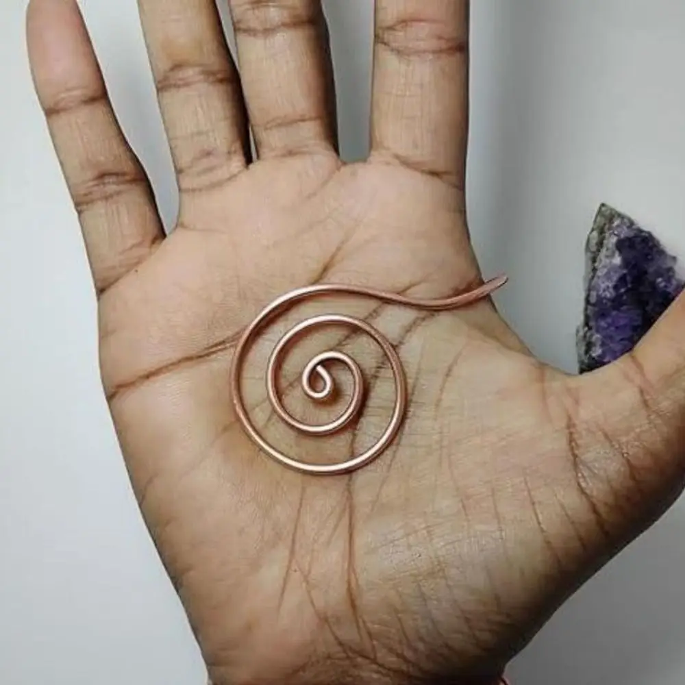 Anel de palma de cobre ajustável, acessórios de joias artesanais, anel de palma espiral portátil, anel de mão espiral de energia reiki