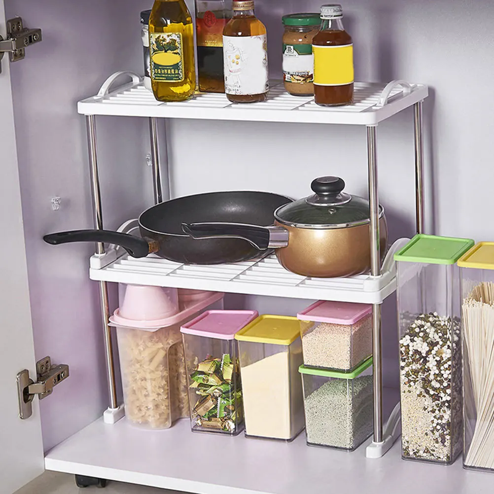

2Pcs Kitchen Storage Rack Multifunctional Stackable Floor Shelf Bathroom Organizer Multipurpose Sundries Holder Space Saving