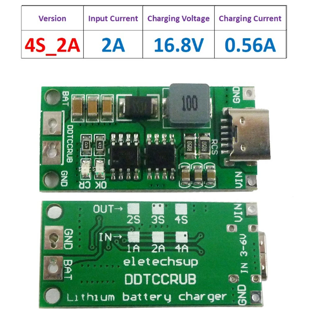 18650 Lithium Battery Multi-Cell 2S 3S 4S Type-C To 8.4V 12.6V 16.8V Step-Up Boost LiPo Polymer Li-Ion Charger 7.4V 11.1V 14.8V