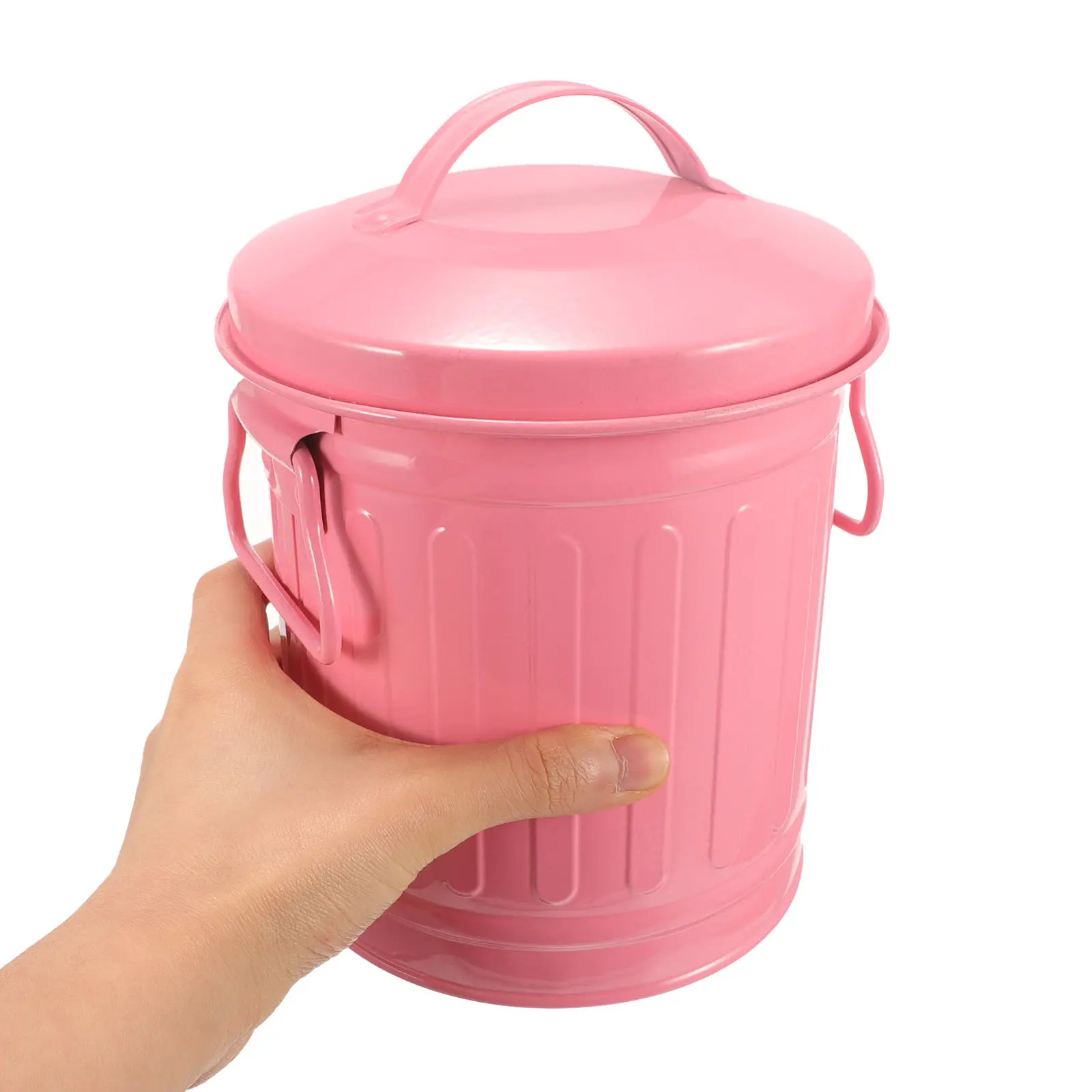 

Desktop Garbage Bin Metal Trash Can Small Size Sturdy Iron Material Flower Pot Lid Design Mini Trash Can for Office Bedroom