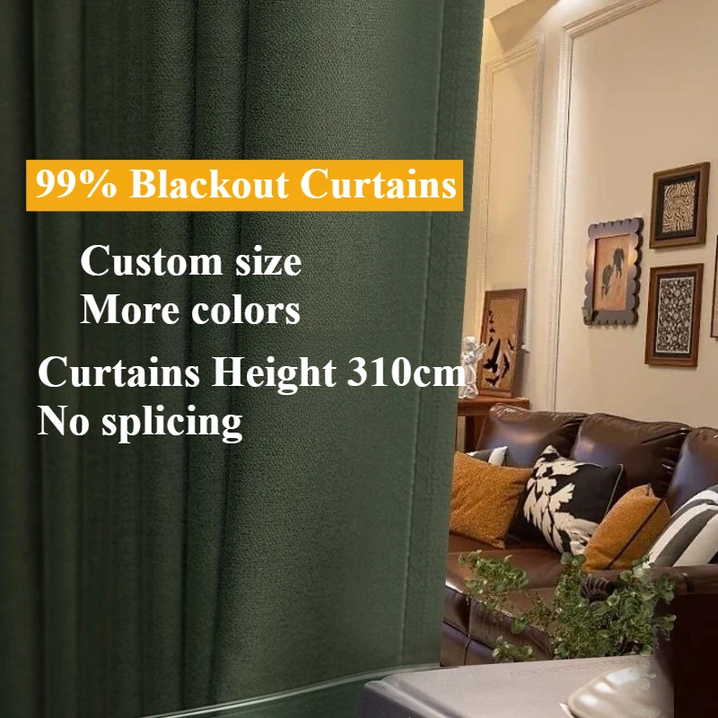 Height 310cm Thicken Green 99% Blockout Curtains for Bedroom Window Curtains for Living Room Dining Cotton Linen White Tulle