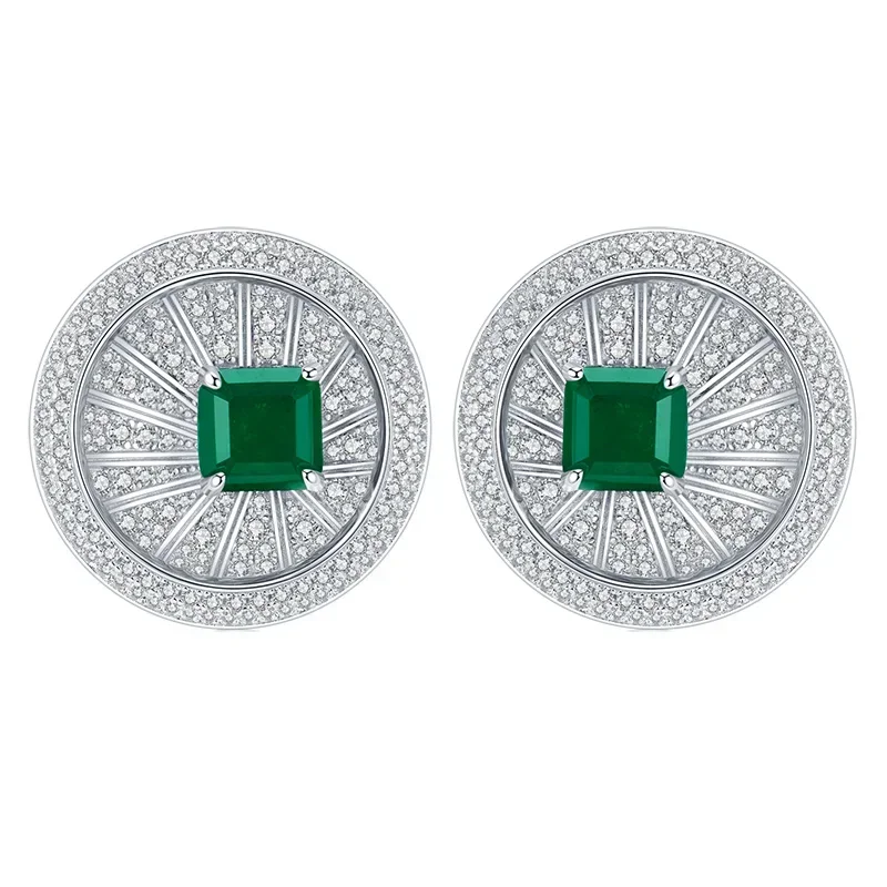 

Retro Luxury Green 925 Pure Silver Ear Studs Small and Personalized Trendy European and American Fashion Wedding Accessories