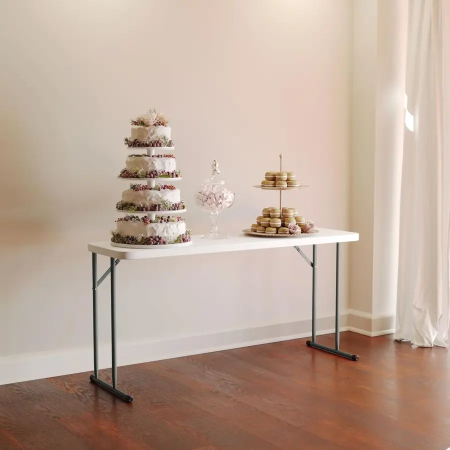 Kathryn 5 Rectangular Plastic Folding Table, Long Plastic Foldable Table for Indoor Outdoor Events, White