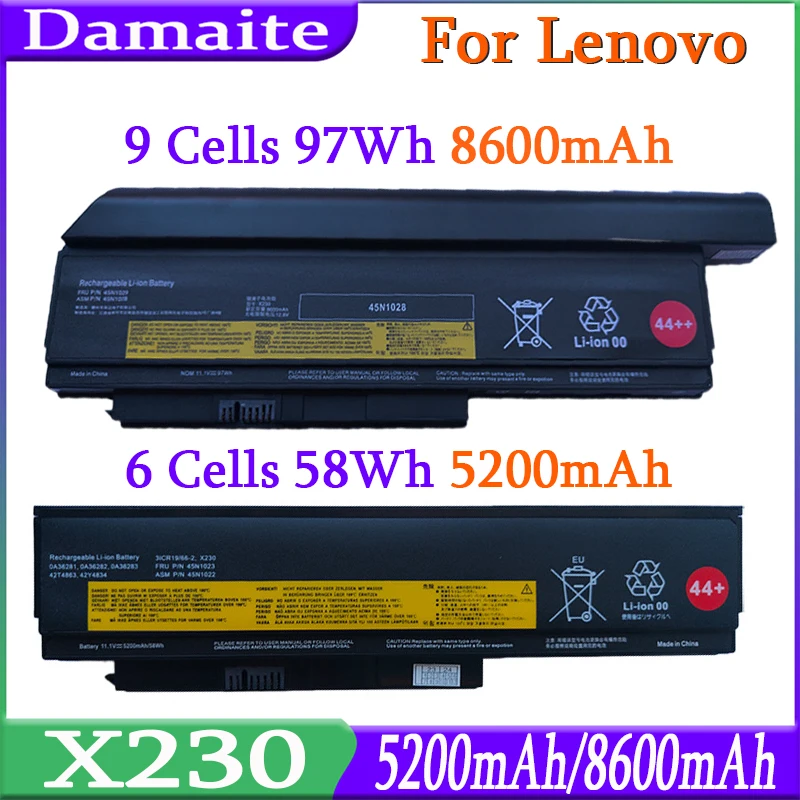 45N1025 X230 44++ Laptop battery for Lenovo ThinkPad X230i X230S 45N1020 45N1021  45N1024 45N1028 45N1029 63WH 94WH