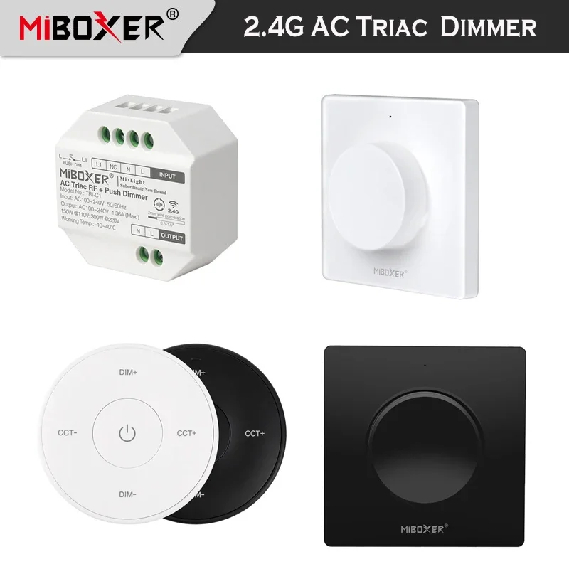 

Miboxer 110-240V 2.4G AC Triac RF Push Dimmer TRI-C1& K1 K1B Rotating Switch Panel Remote &K2 K2B Remote for LED Buld