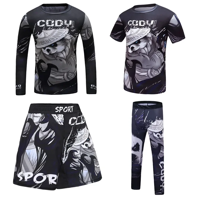 4PCS Sport Suit Kids Compression Shirt Pants Shorts Set Children Boy MMA Rashguard Jiu Jusit Bjj GI Muay Thai Running Sportsuits