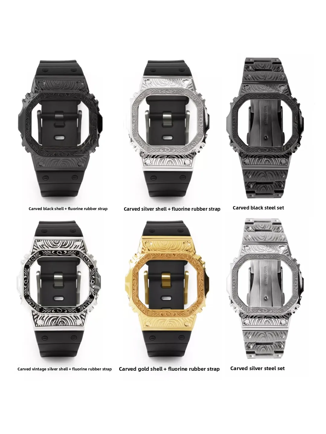 Para casio G-SHOCK pulseira de relógio dw5600 ga2100 DW-5600 5610 GA-2100 2110 masculino modificado retro esculpido pulseira aço inoxidável caixa metal