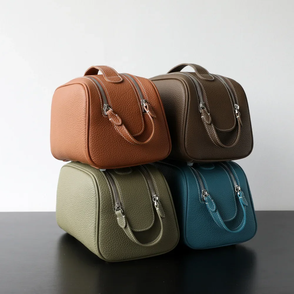 VOLVAETEC New First-layer Cowhide Cosmetic Bag 2025 Women Portable Travel Toilet Bag  Advanced Storage Casual Versatile