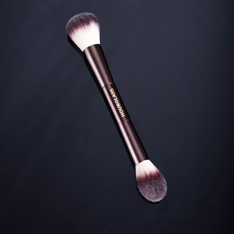 Hourglass Ambient Makeup Powder Brush Soft Fiber Hair Double Head Powder Fashion Design Single Face Brush Quality Metal Handle