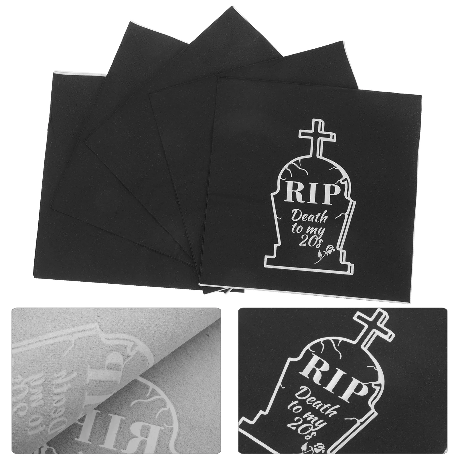 

20Pcs Party Decoration Supplies Halloween Death to My 20s Paper Napkins Black Tombstone Design Disposable Birthday Table Napkins