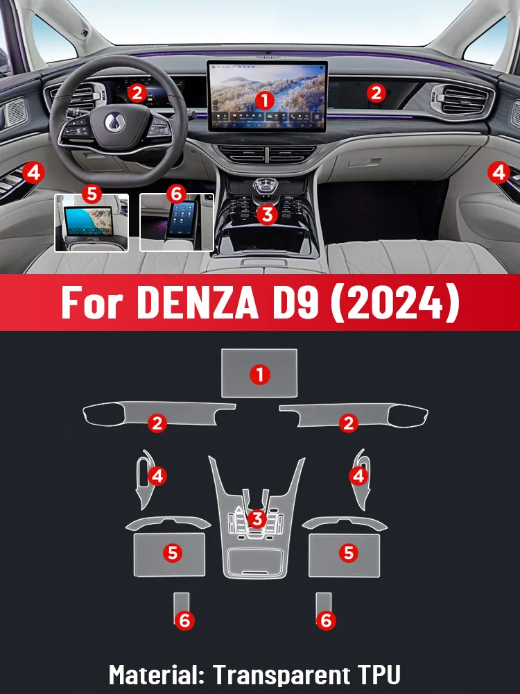 Auto Central Control Screen Transparent TPU Navigation Anti Scratch interior Protection Film GPS Accessories For DENZA D9 2024