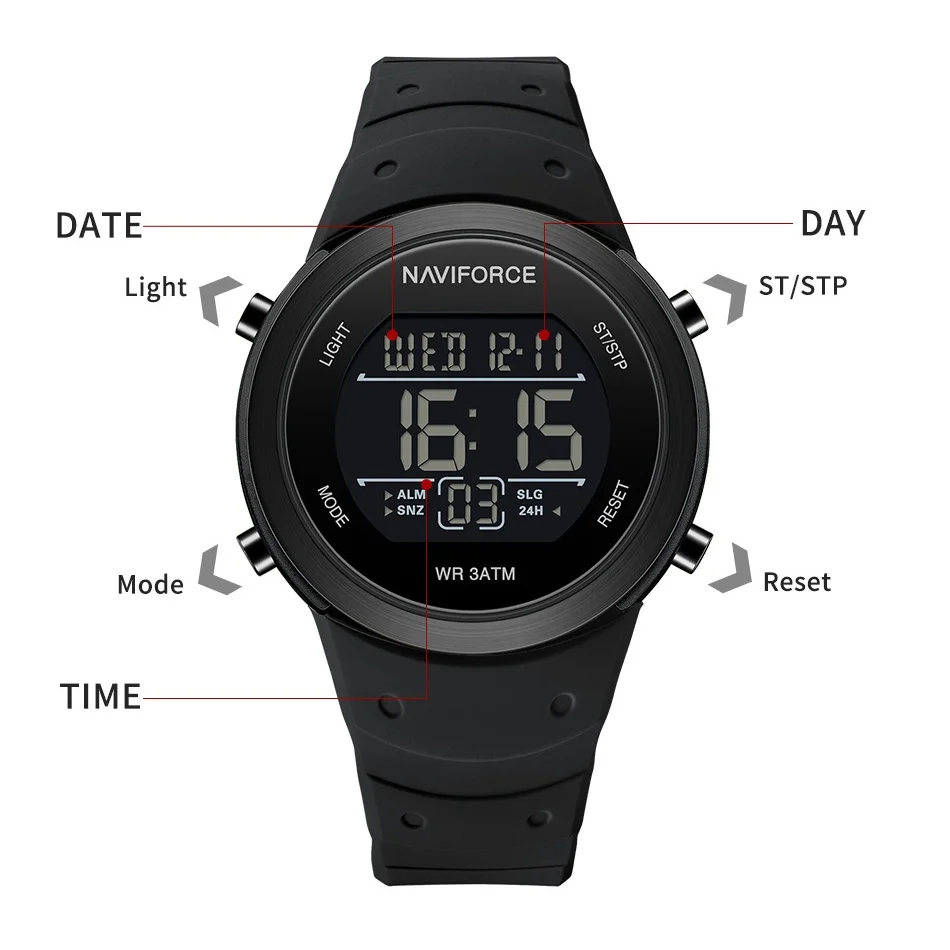 NAVIFORCE NF9246 Modo de alarma Reloj de pulsera para hombre Correa de silicona Luz LED Pantalla de luz nocturna Relojes electrónicos