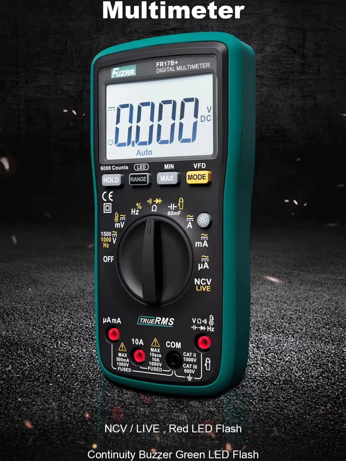 FUZRR FR15B+ FR17B+ Digitales True-RMS-Multimeter mit Auto-Range-Funktion, NCV, AC/DC-Spannungs-, Strom- und Kapazitätsmessung, für die Reparatur von Autoelektrik – Detail 1