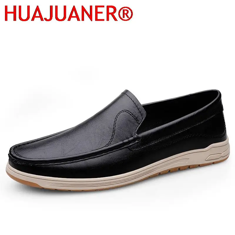 Genuine Leather Men Shoes Luxury Trendy 2025 Casual Slip on Formal Loafers Men Moccasins Luxury Brand Italian Black Male Driving