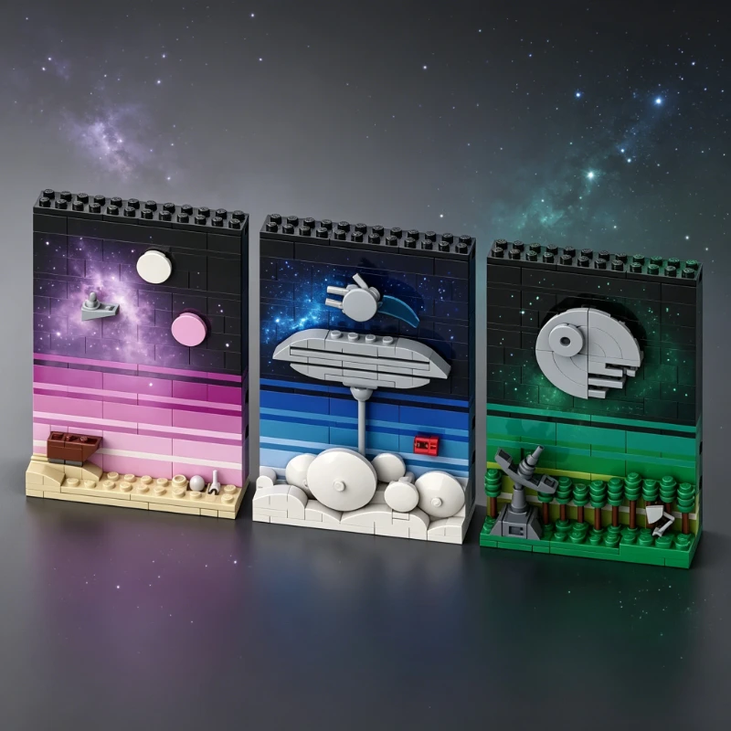 

MOC Space Age Story Art Trilogy Modular Interlocking Building Blocks Scene Stage Painting Constellation Postcard Decor Item Gift