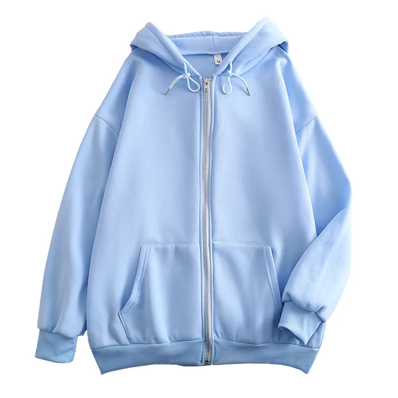 Spring and Autumn Zipper Solid Color Hoodie Loose Zipper Cardigan Women's Sweatshirts