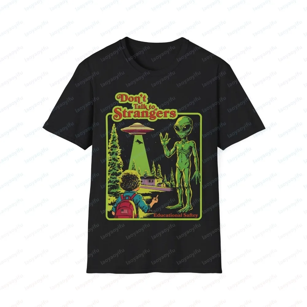 Funny Alien Retro UFO Graphic T Shirt Terror Panic Fear Design Printed T-shirt Casual Fashion Cotton Y2k Soft Man Women Tees