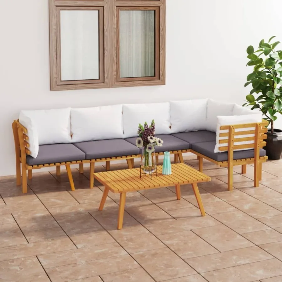

6 Piece Patio Lounge Set with Cushions Solid Acacia Wood