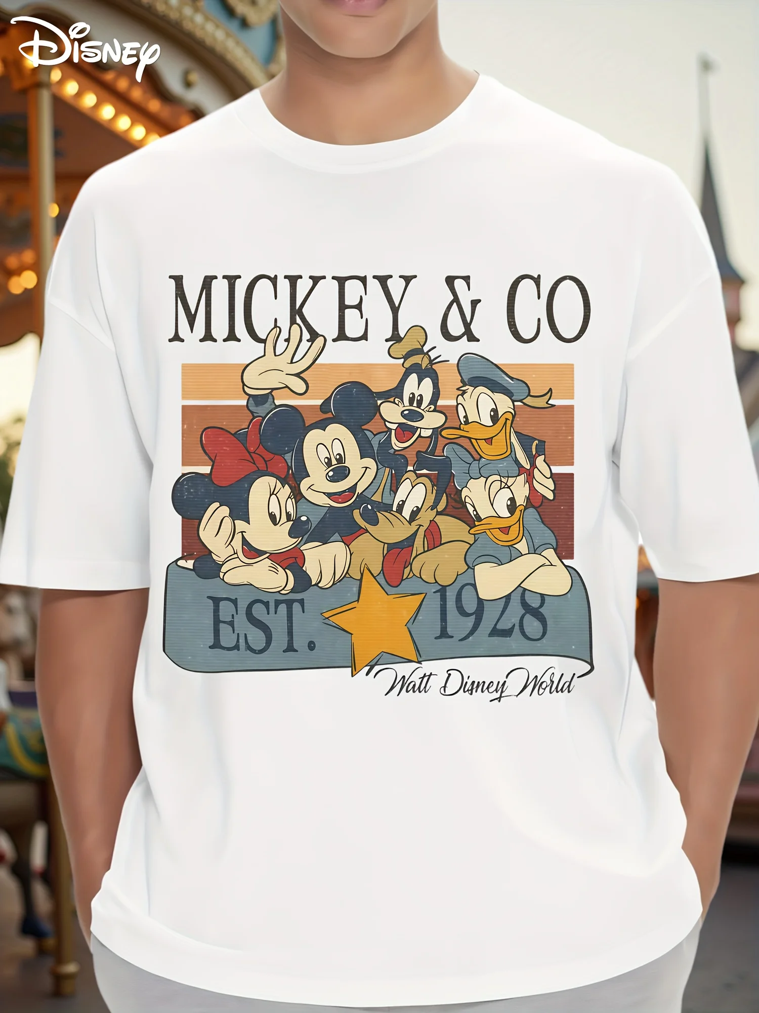 ديزني تي شيرت الوالدين والطفل الرجال قصيرة الأكمام ميكي أصدقاء سلسلة فضفاضة تنفس تي شيرت للرجال والنساء عادية المحملة القمم
