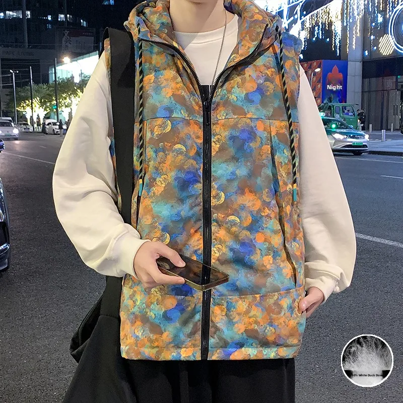 

Men's down Vest Winter Thi Warm Loose Camouflage Jaet Casual Hooded oulder Pad Coat Youth Vitali Sle Warm Fabric
