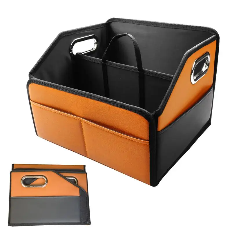 

Car Trunk Organizer Leather Storage Box Large Capacity Multifunctional Sturdy Trunk Storage Box for Tissue Boxes Water Cups