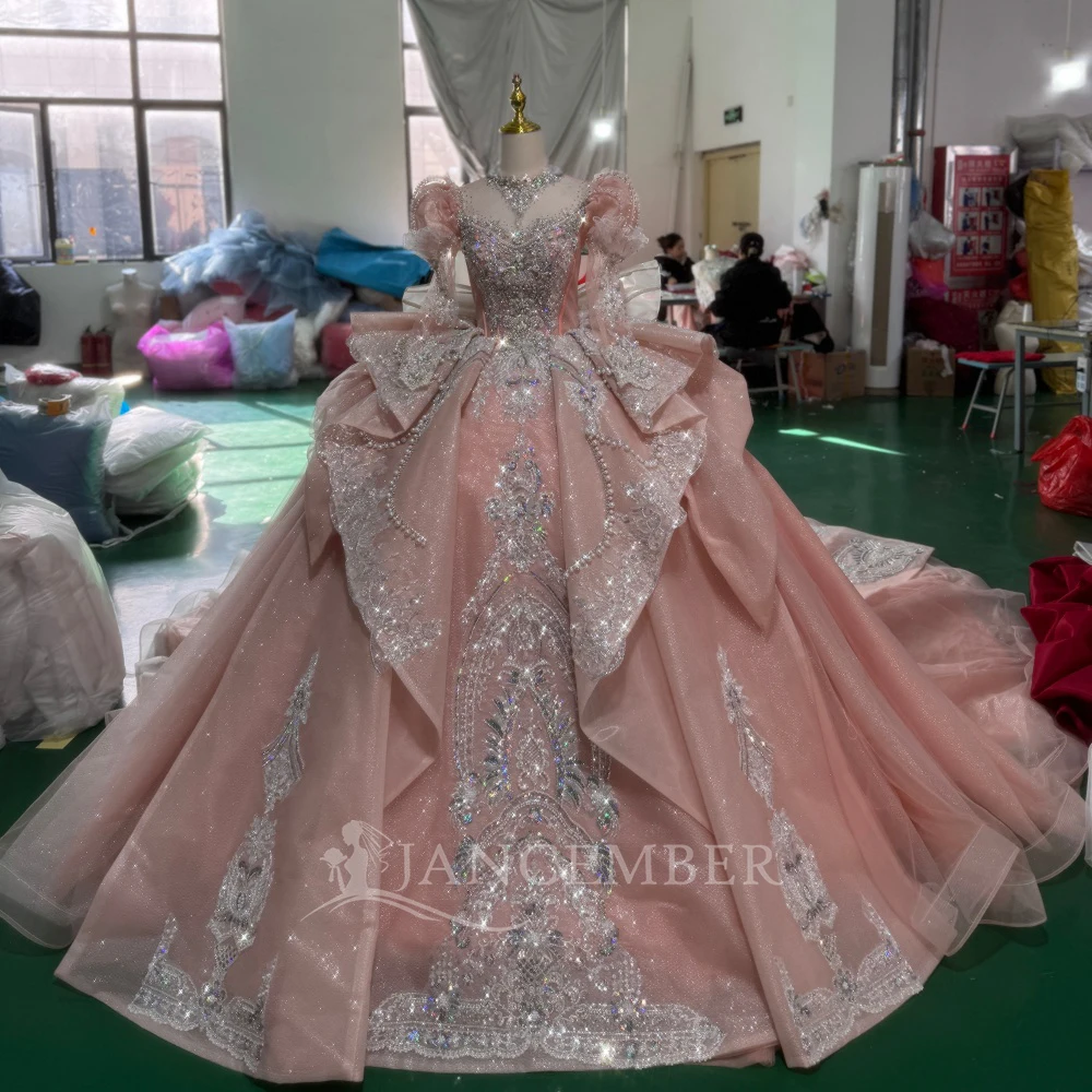 

Платье Quinceanera для девочек со шлейфом сверкающее платье с высоким воротником и вырезом с длинными рукавами на шнуровке сзади Vestidos De 15 Años Plus по индивидуальному заказу