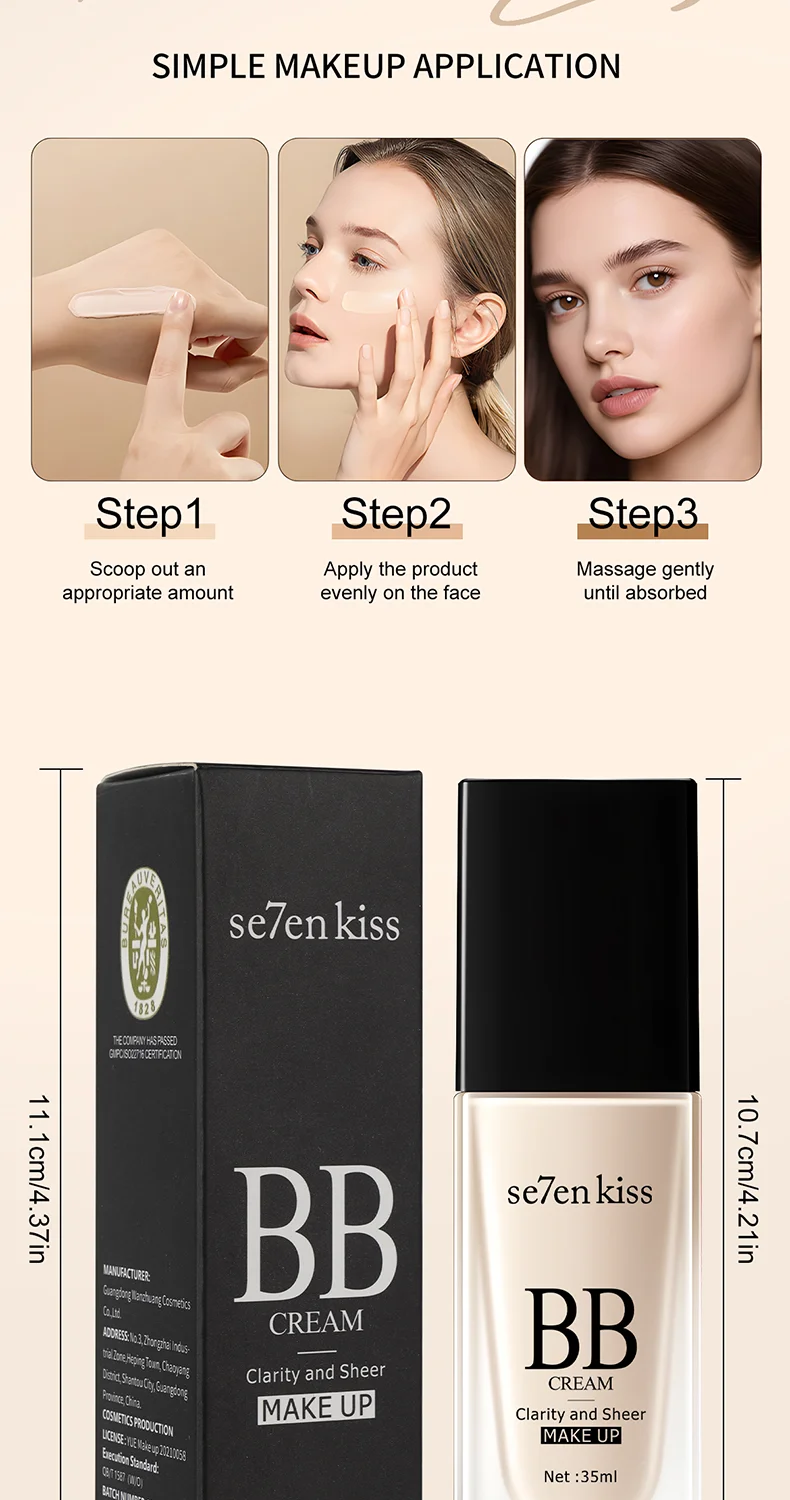 Lightweight Waterproof BB Cream, Long-Lasting Formula, Refreshing and Comfortable, Creating a Natural Makeup Look S37142c261dda42d4823ca2c29ff10638o