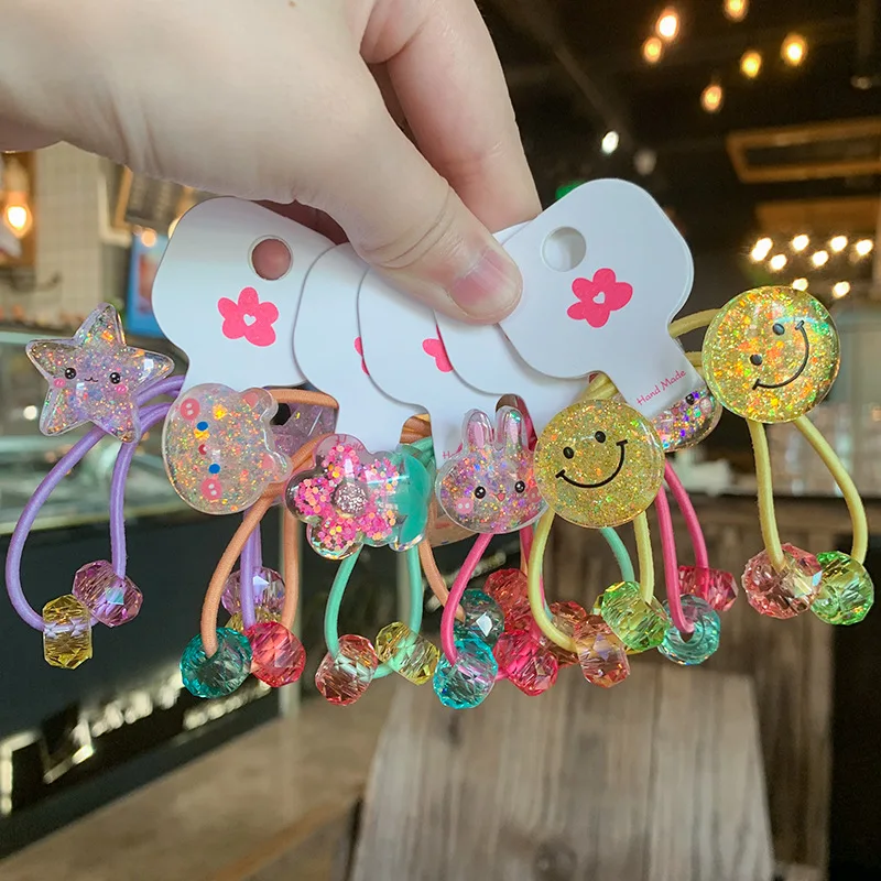 2pcs/set Kids Cartoon Rabbit Elastic Hair Rubber Bands Glitter Flower Hair Tie For Girls Cute Hair Rope Children Hair Accessoire