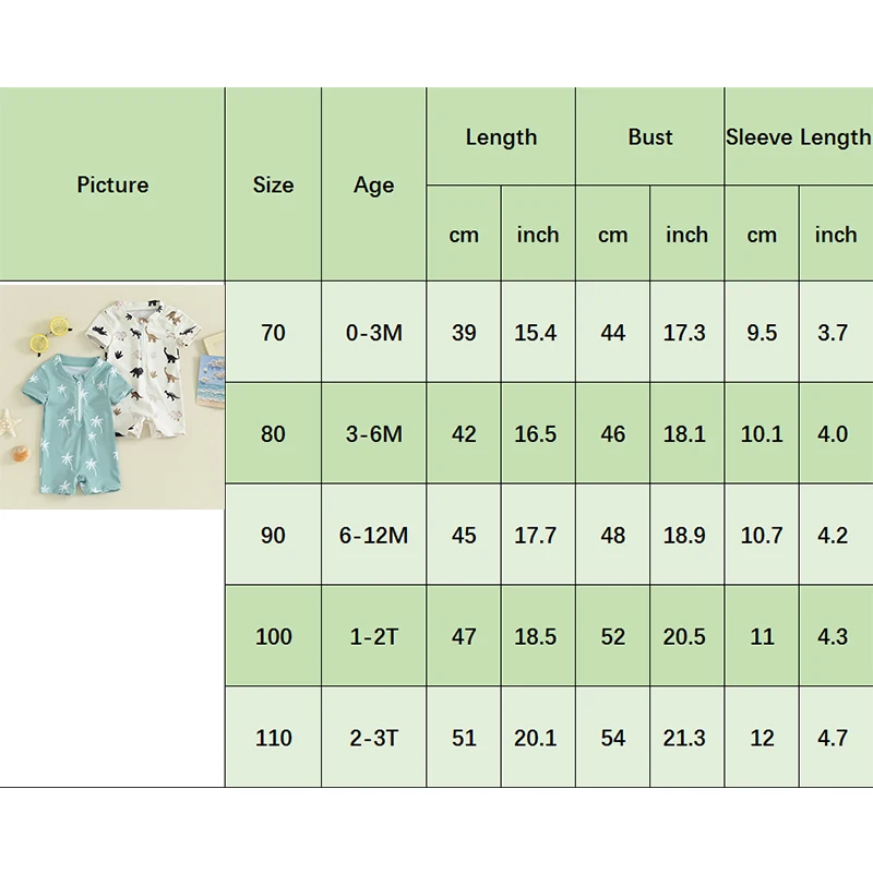 Tregren 0-3Y Kids Boys Summer Swimsuit Tree/Dinosaur Print Zipper Short Sleeve Jumpsuit Swimwear Beachwear Bathing Suit Monokini