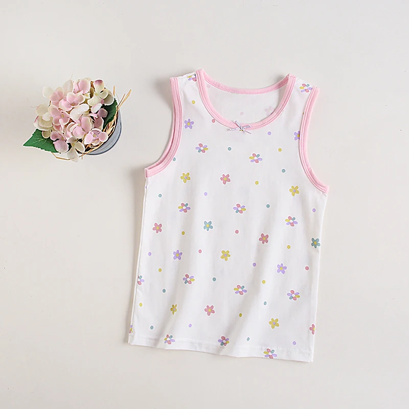 Kids Floral Prints Singlet Shirt Girl Cotton Under Shirt Size 100-150 Girl Breathable Tops Under Wear